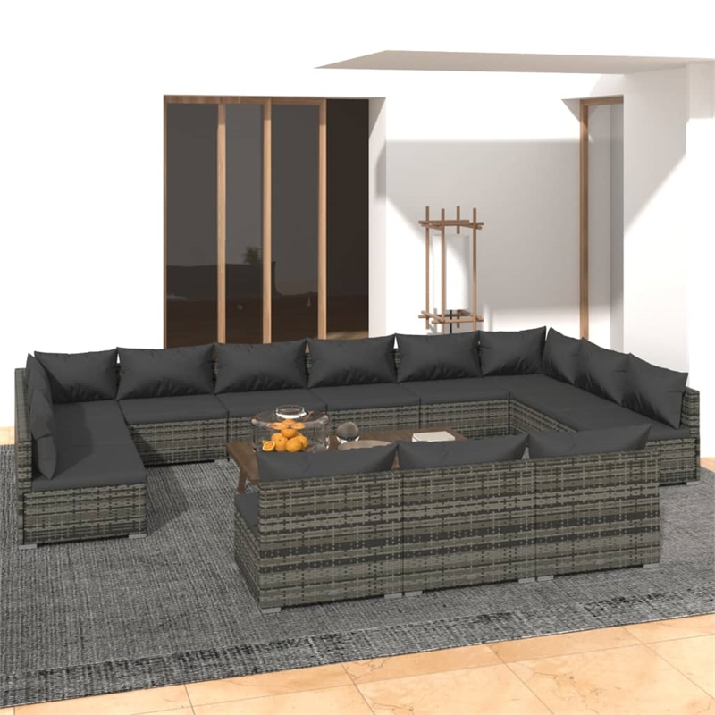 Afuera Living 13 Piece Poly Rattan Garden Lounge Set in Gray