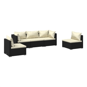 Afuera Living 5 Piece Poly Rattan Garden Lounge Set in Black/Cream