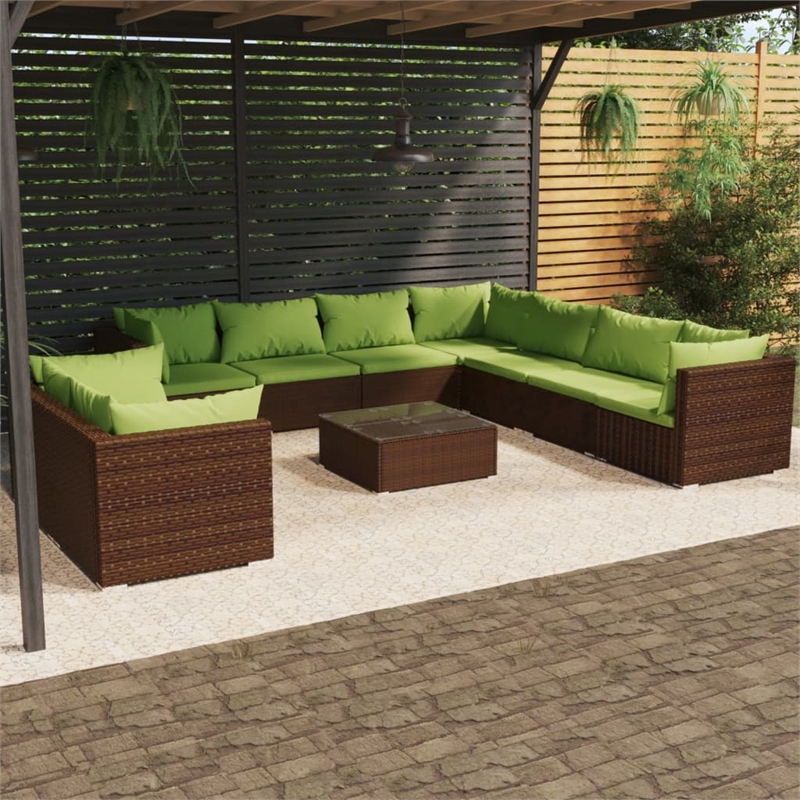 Afuera Living 10 Piece Poly Rattan Garden Lounge Set in Green/Brown