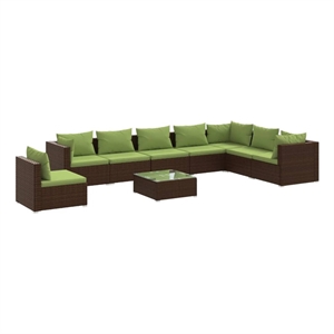 Afuera Living 9 Piece Steel Garden Lounge Set in Green/Brown