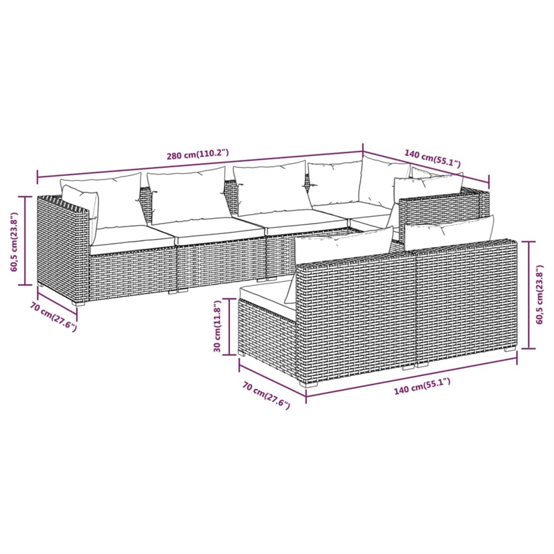 Afuera Living 7 Piece Poly Rattan Garden Lounge Set in Green/Brown