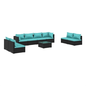 Afuera Living Contemporary 9 Piece Garden Lounge Set in Black/Blue