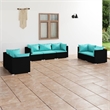 Afuera Living 7 Piece Poly Rattan Garden Lounge Set in Black/Blue