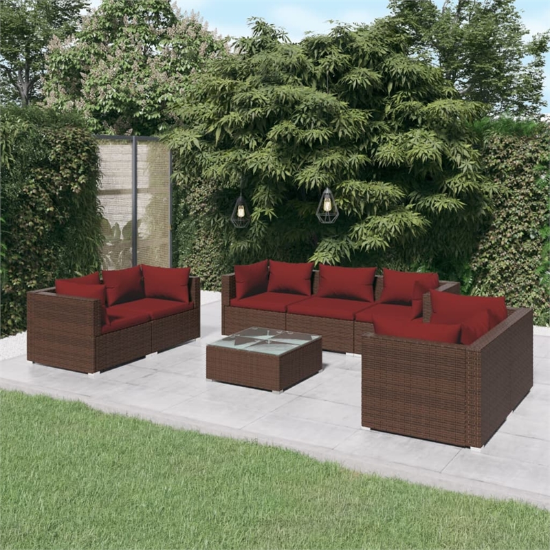 Afuera Living Contemporary Synthetic Poly Rattan Garden Lounge Set in Red/Brown
