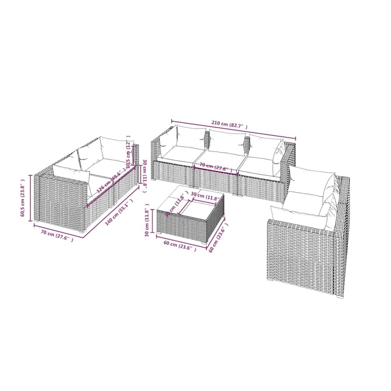 Afuera Living Contemporary Synthetic Poly Rattan Garden Lounge Set in Red/Brown