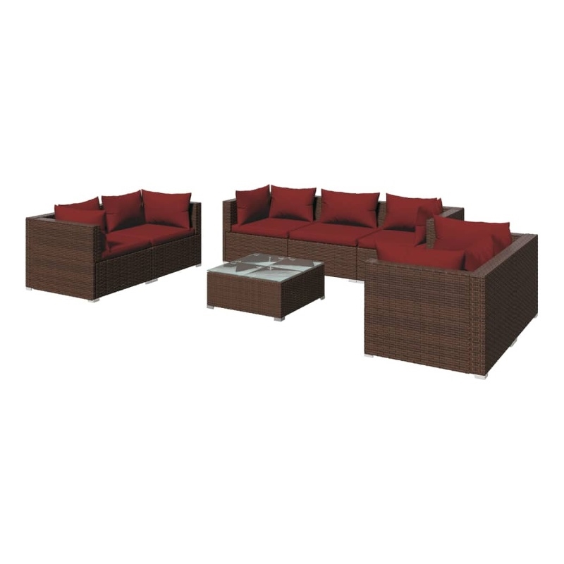 Afuera Living Contemporary Synthetic Poly Rattan Garden Lounge Set in Red/Brown