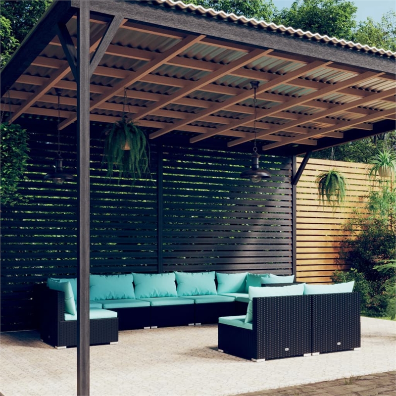 Afuera Living 9 Piece Poly Rattan Large Garden Lounge Set in Black