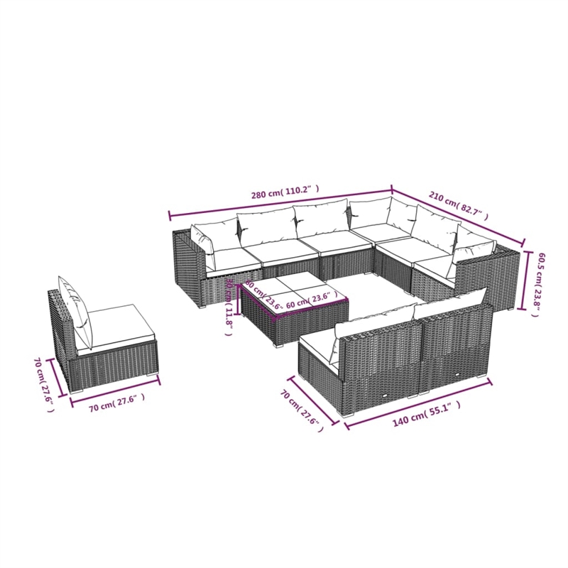Afuera Living Contemporary Synthetic Poly Rattan Garden Lounge Set in Brown