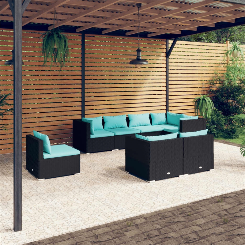 Afuera Living 8 Piece Poly Rattan Garden Lounge Set in Black/Blue