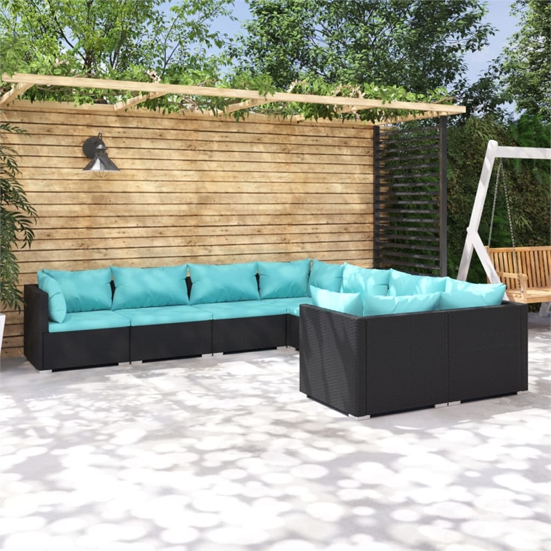 Afuera Living 8 Piece Poly Rattan Large Garden Lounge Set in Black/Blue