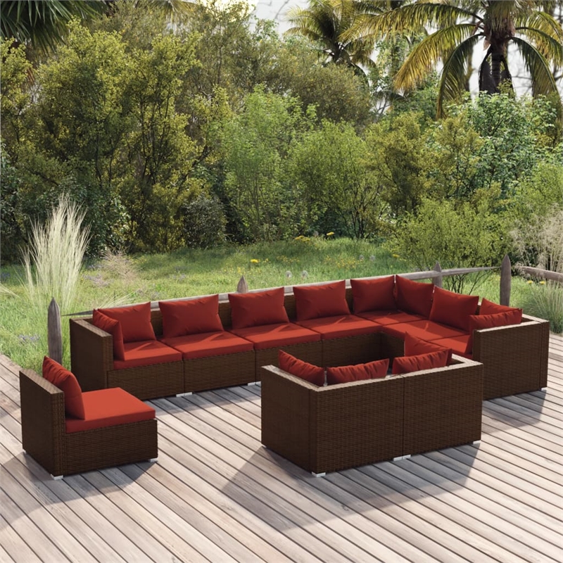 Afuera Living 10 Piece Poly Rattan Garden Lounge Set in Brown
