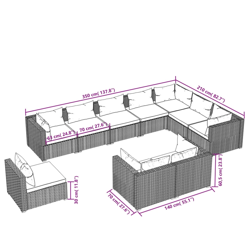 Afuera Living 10 Piece Poly Rattan Garden Lounge Set in Brown