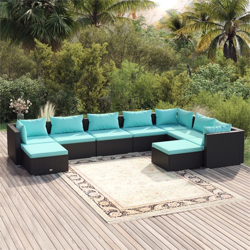 Afuera Living 9 Piece Poly Rattan Garden Lounge Set in Black/Blue