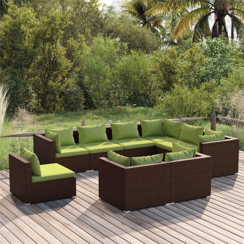 Afuera Living 9 Piece Poly Rattan Garden Lounge Set in Green/Brown