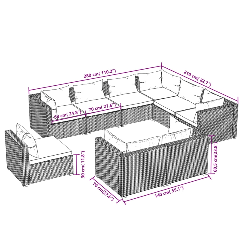 Afuera Living 9 Piece Poly Rattan Garden Lounge Set in Green/Brown