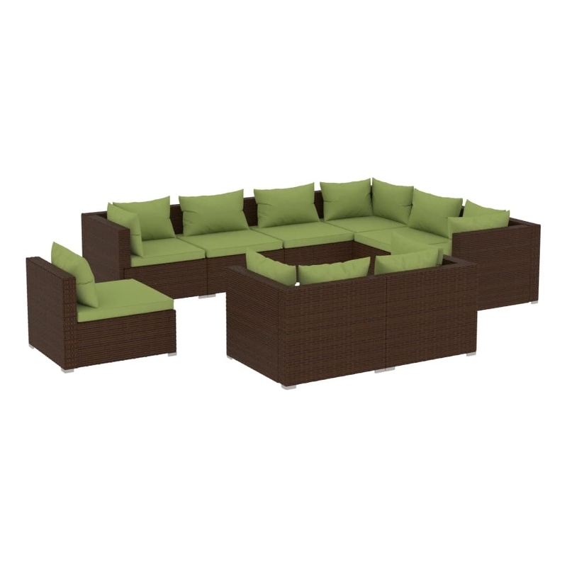 Afuera Living 9 Piece Poly Rattan Garden Lounge Set in Green/Brown