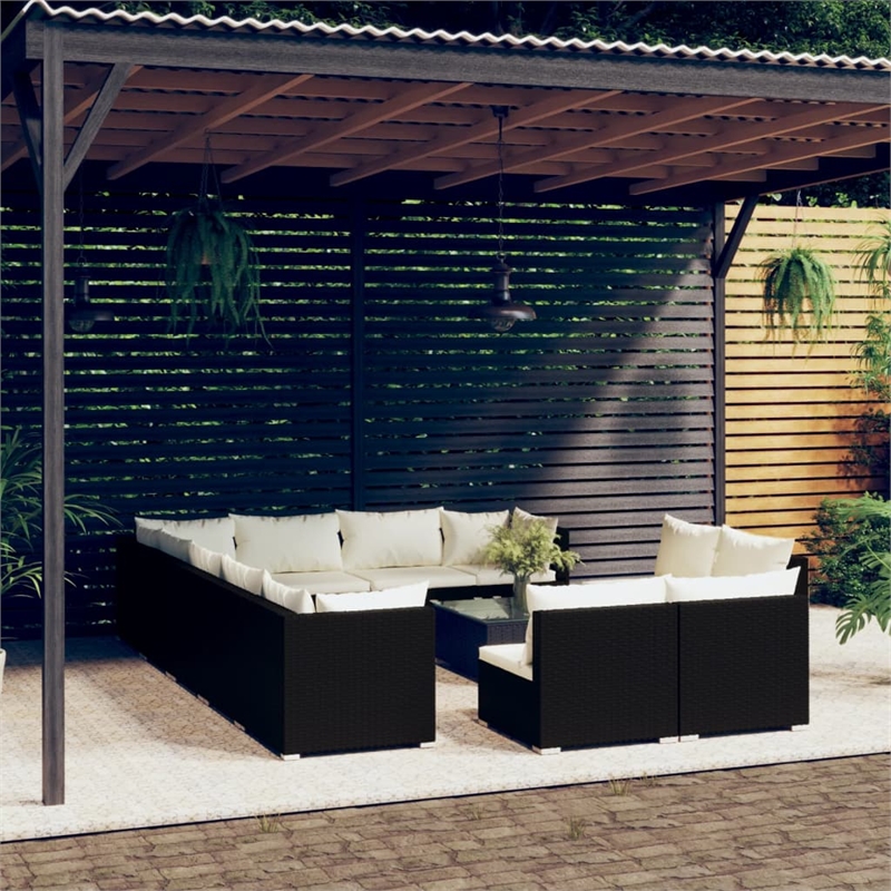 Afuera Living 13 Piece Poly Rattan Garden Lounge Set in Black