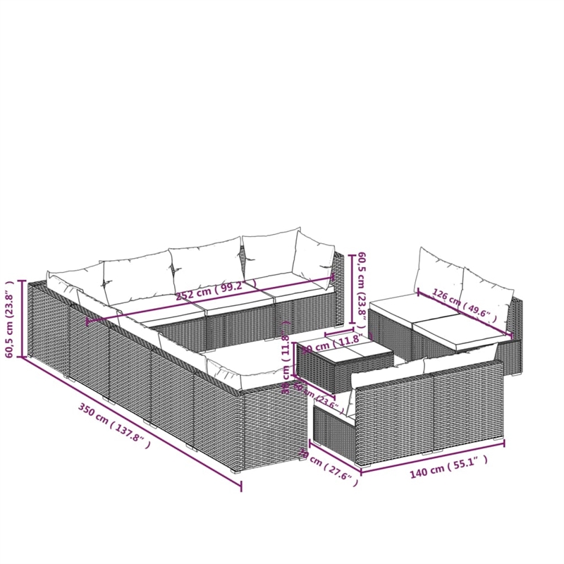 Afuera Living 13 Piece Poly Rattan Garden Lounge Set in Black