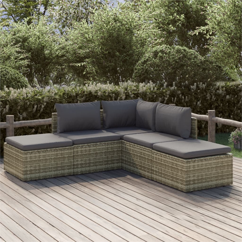 Afuera Living Contemporary 5 Piece Poly Rattan Garden Lounge Set in Gray
