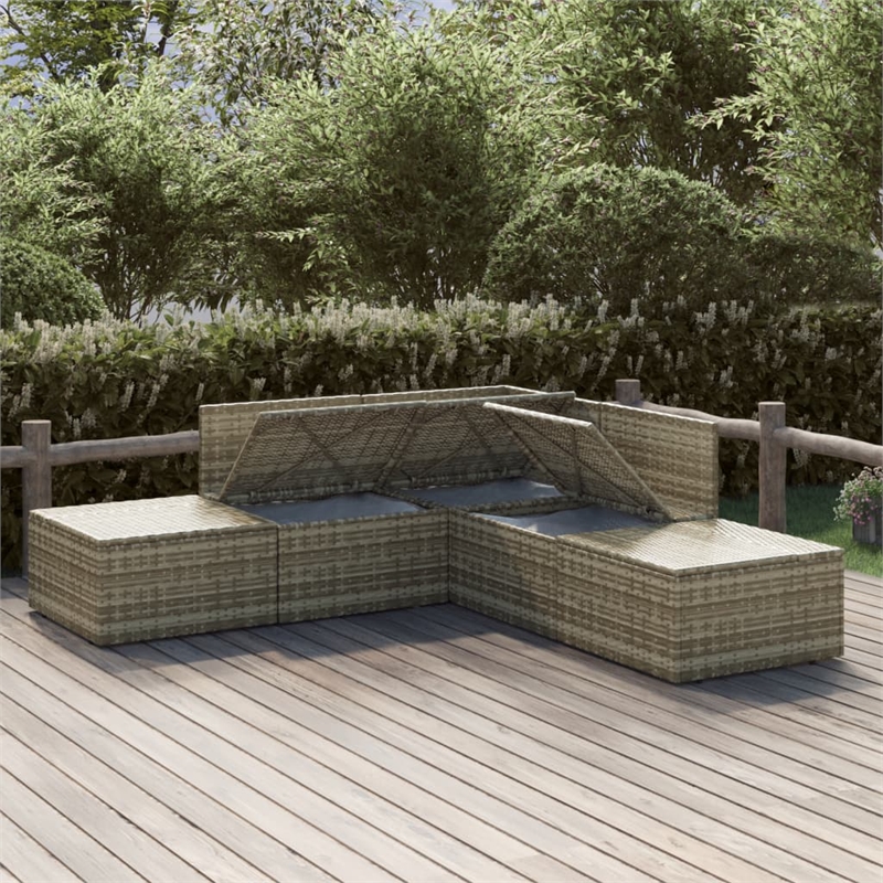 Afuera Living Contemporary 5 Piece Poly Rattan Garden Lounge Set in Gray