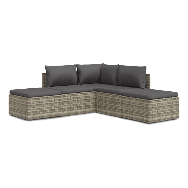 Afuera Living Contemporary 5 Piece Poly Rattan Garden Lounge Set in Gray