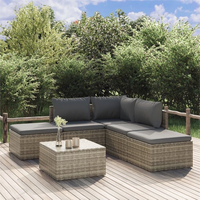 Afuera Living Contemporary 6 Piece Poly Rattan Garden Lounge Set in Gray