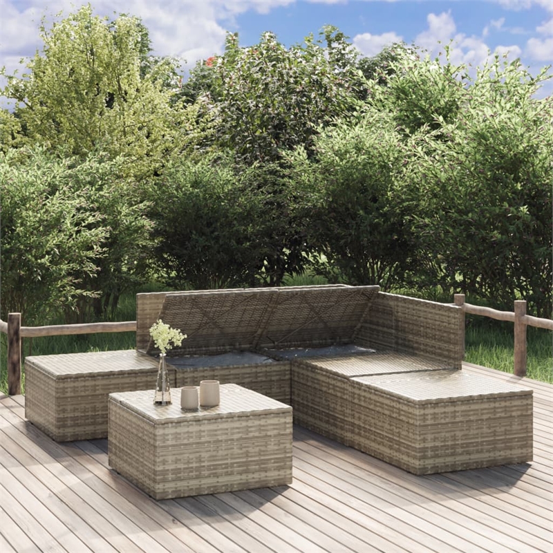 Afuera Living Contemporary 6 Piece Poly Rattan Garden Lounge Set in Gray