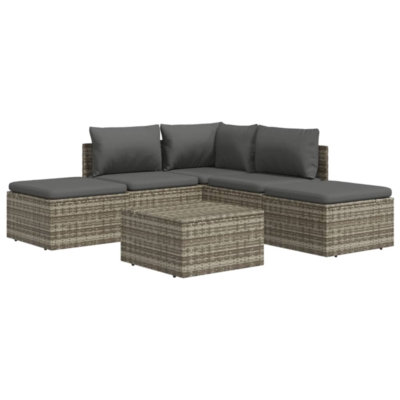 Afuera Living Contemporary 6 Piece Poly Rattan Garden Lounge Set in Gray
