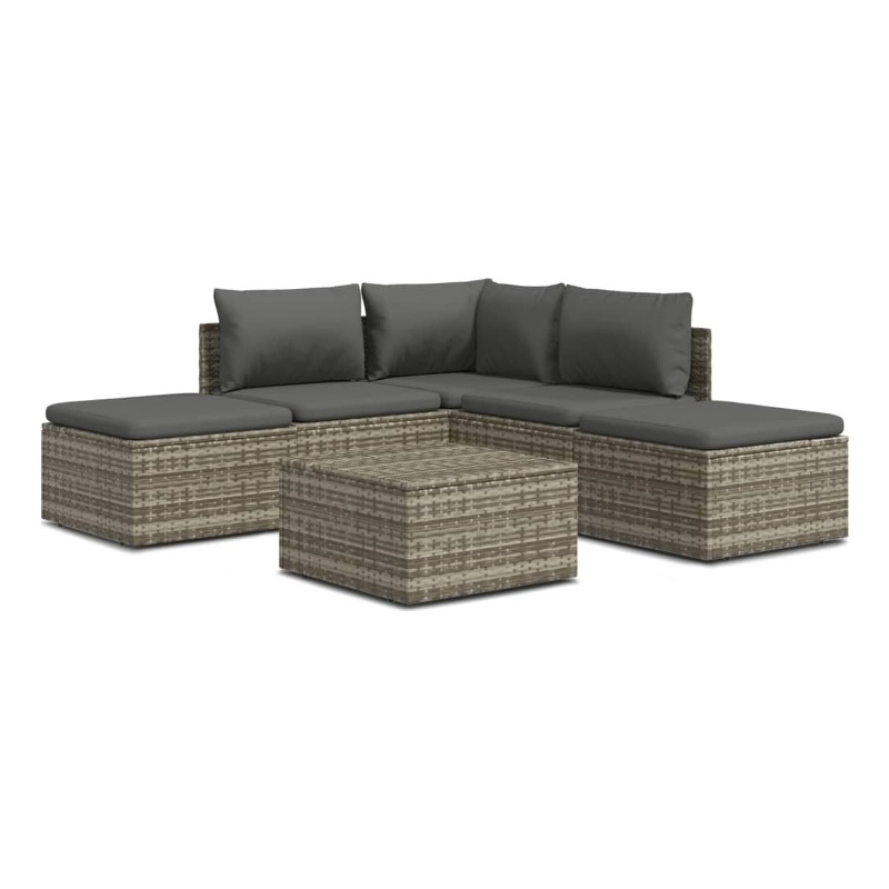Afuera Living Contemporary 6 Piece Poly Rattan Garden Lounge Set in Gray