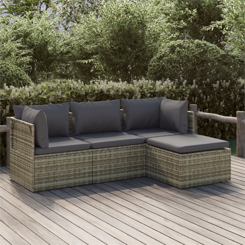 Afuera Living Contemporary 4 Piece Poly Rattan Garden Lounge Set in Gray