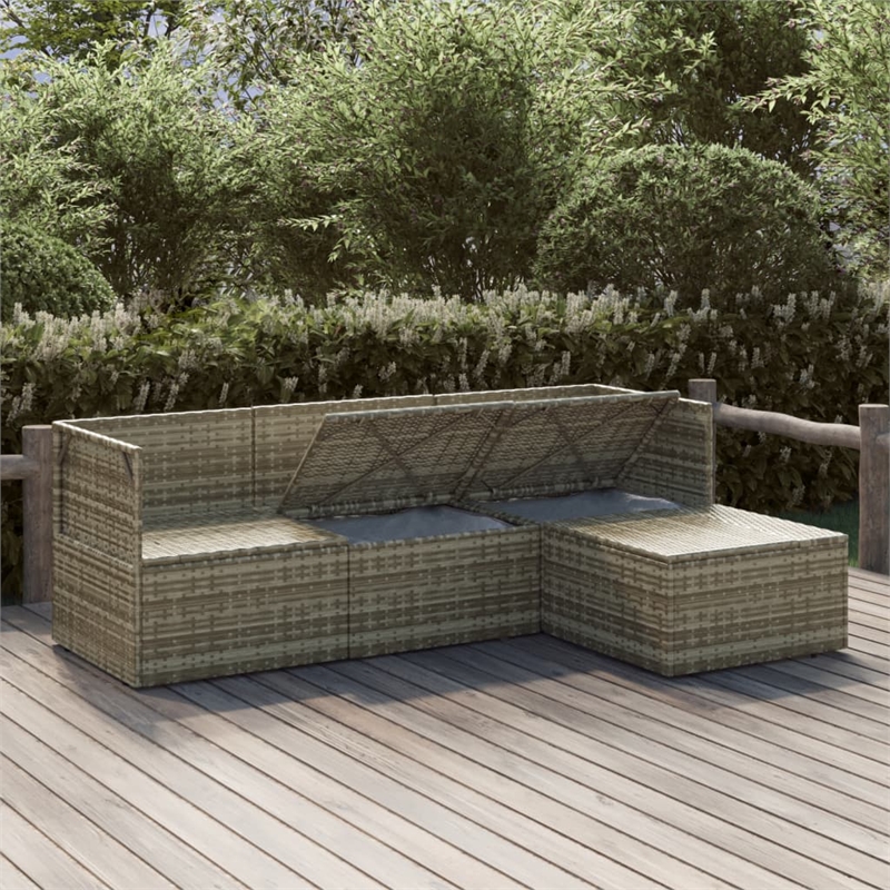 Afuera Living Contemporary 4 Piece Poly Rattan Garden Lounge Set in Gray