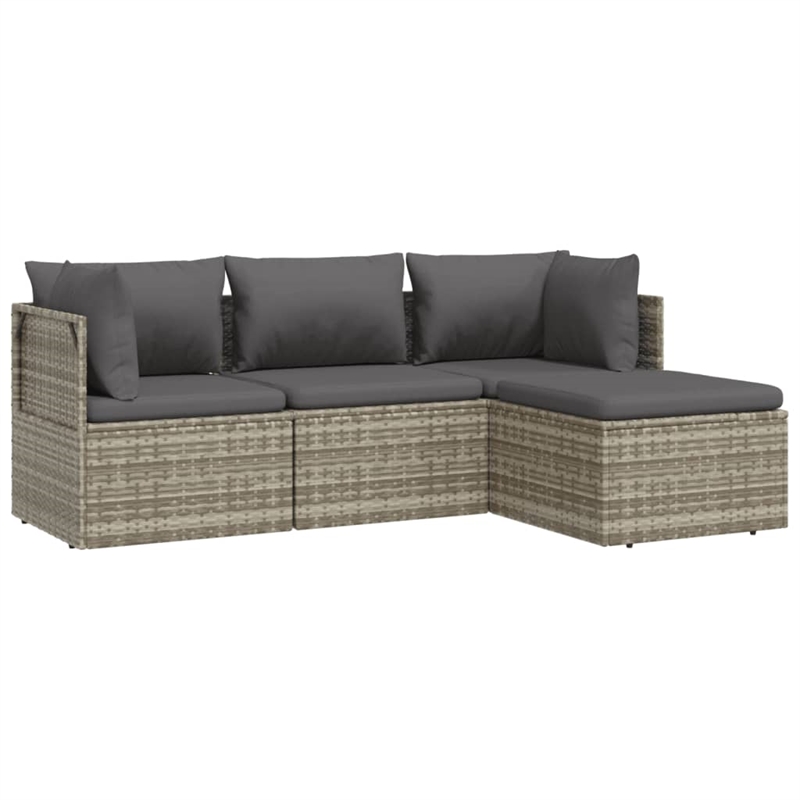 Afuera Living Contemporary 4 Piece Poly Rattan Garden Lounge Set in Gray