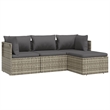 Afuera Living Contemporary 4 Piece Poly Rattan Garden Lounge Set in Gray