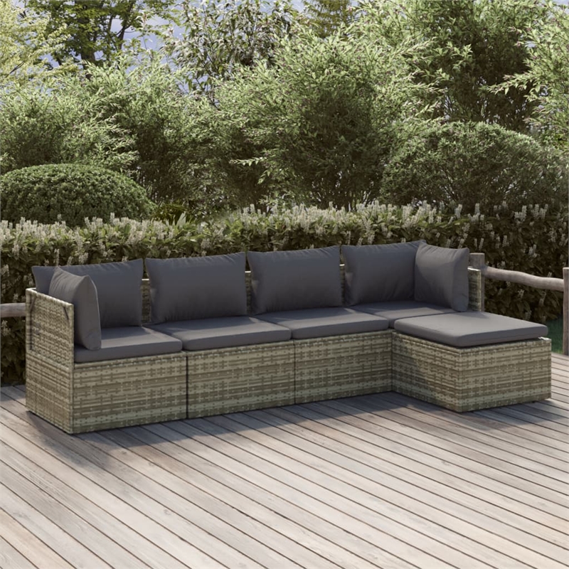 Afuera Living Contemporary 5 Piece Poly Rattan Garden Lounge Set in Gray