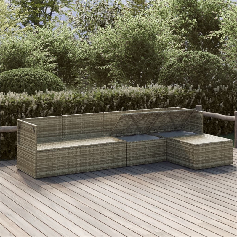 Afuera Living Contemporary 5 Piece Poly Rattan Garden Lounge Set in Gray
