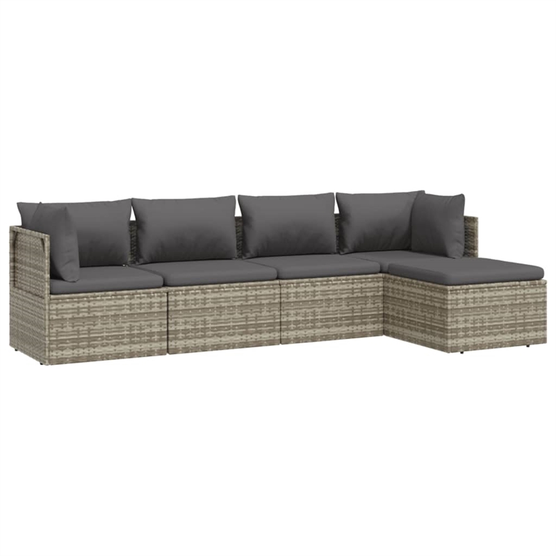 Afuera Living Contemporary 5 Piece Poly Rattan Garden Lounge Set in Gray