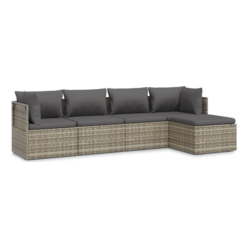Afuera Living Contemporary 5 Piece Poly Rattan Garden Lounge Set in Gray
