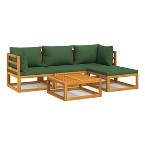 Afuera Living 5 Piece Solid Acacia Wood Garden Lounge Set in Green/Natural