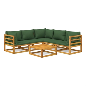 Afuera Living 6 Piece Solid Acacia Wood Garden Lounge Set in Green/Natural
