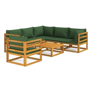 Afuera Living 7 Piece Solid Acacia Wood Garden Lounge Set in Green/Natural
