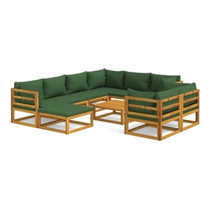 Afuera Living 10 Piece Solid Acacia Wood Garden Lounge Set in Green