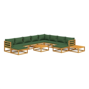 Afuera Living 12 Piece Solid Acacia Wood Garden Lounge Set in Green/Natural