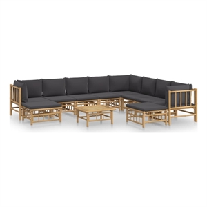 Afuera Living 11 Piece Bamboo Garden Lounge Set in Gray/Natural