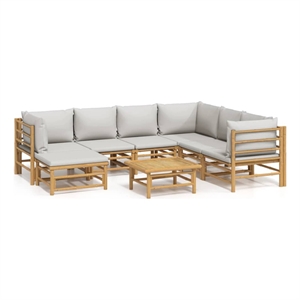 Afuera Living 8 Piece Bamboo Large Garden Lounge Set in Gray/Natural