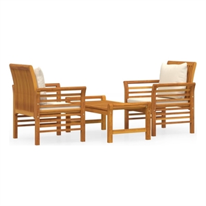 Afuera Living 3 Pc Acacia Wood Small Garden Lounge Set in White/Cream/Natural