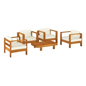 Afuera Living 5 Piece Solid Acacia Wood Garden Lounge Set in White/Cream