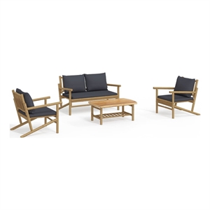 Afuera Living 4 Piece Bamboo Medium Garden Lounge Set in Gray