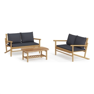 Afuera Living 3 Piece Bamboo Garden Lounge Set in Gray/Natural