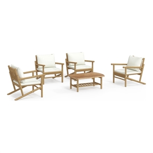 Afuera Living 5 Piece Bamboo Garden Lounge Set in White/Cream