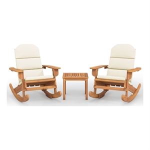 Afuera Living 3 Piece Solid Acacia Wood Garden Lounge Set in White/Cream/Natural